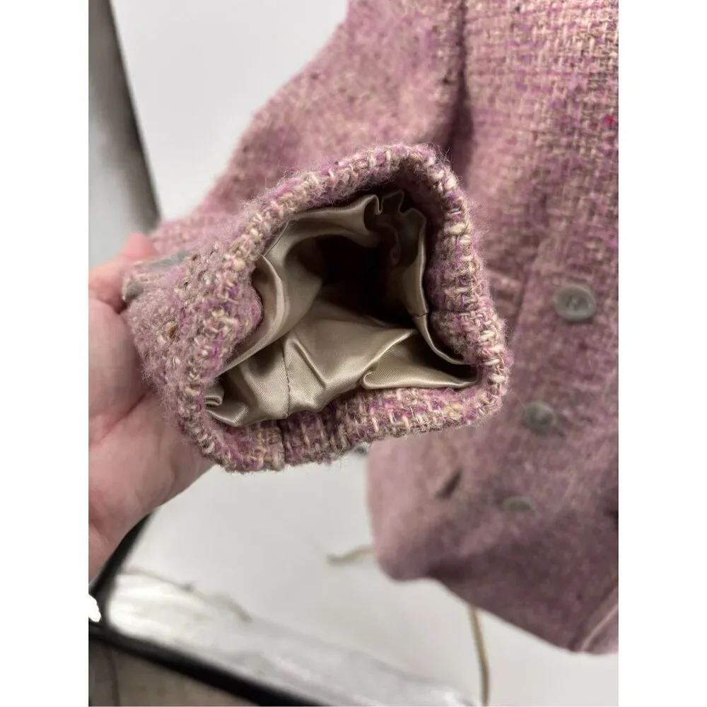 Coach Signature Pink Bouclé Wool Mohair Blend Double Breasted Coat Size 10